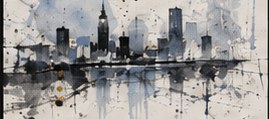 PLACEHOLDER — watercolor skyline impression in cool blues.