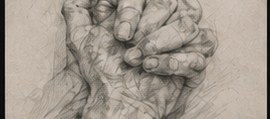 PLACEHOLDER — graphite study of clasped hands.