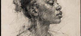 PLACEHOLDER — graphite portrait study of a figure in profile.